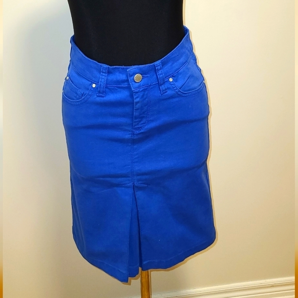 Zara Woman Bright Blue denim A-line Knee Length skirt US 2